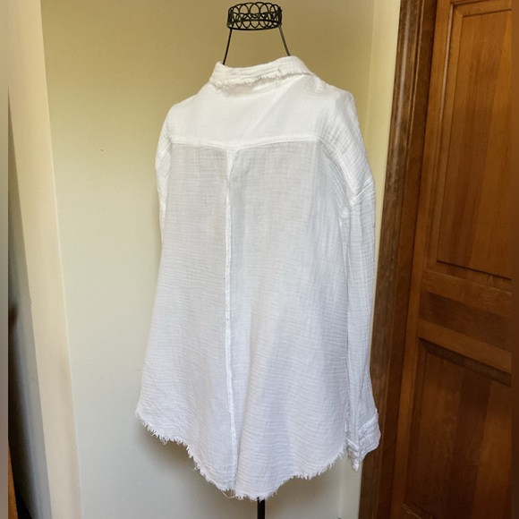 MIOU MUSE Double Gauze Button Down Shirts, white, Medium - Picture 3 of 8